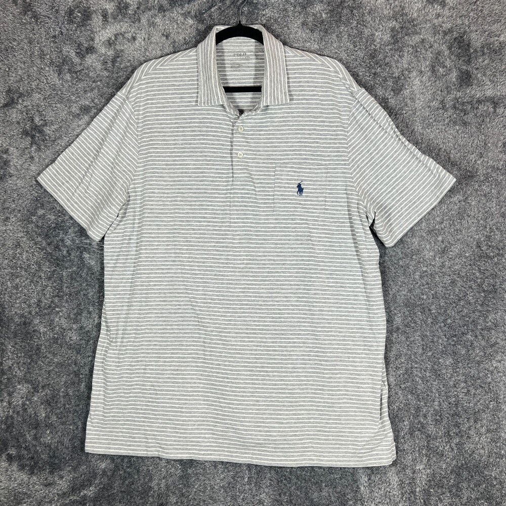 Polo Ralph Lauren Performance Polo Shirt Mens XL Gray Striped Classic Fit